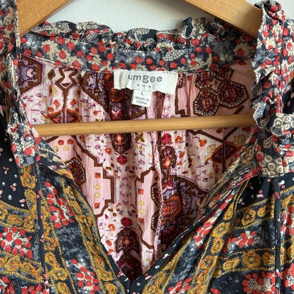 Umgee Mixed Paisley Bell Sleeve Boho Style Dress LARGE - Picture 10 of 12